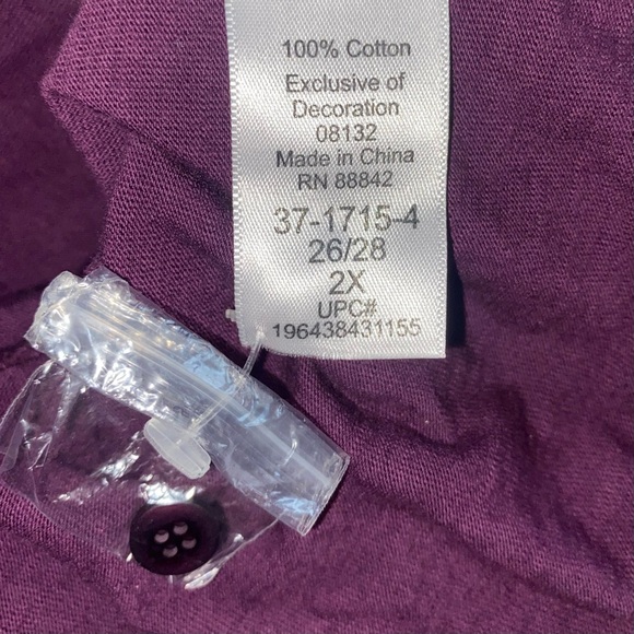 Roaman's Size 2X 26/28 Dark Purple Three Quarter Sleeve Shirt with Lace - Picture 7 of 13